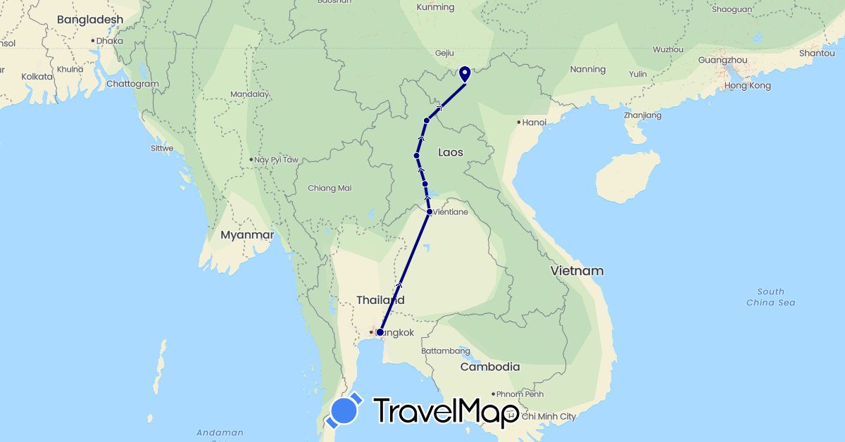 TravelMap itinerary: driving in Laos, Thailand, Vietnam (Asia)
